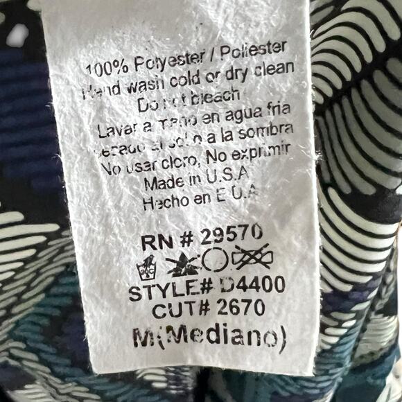 Francesca's Geometric Blue Dress Size Medium Long Sleeve Tie Waist Navy White M - Picture 6 of 6